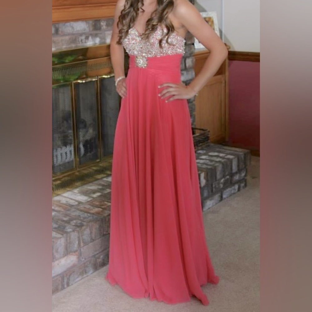 Coral Pink/Sparkly Prom Dress, Strapless
